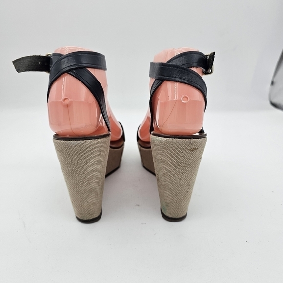 J Crew Womens Tweed Wedge Sandals Open Toe Ankle Strap Made In Italy Black 7.5 - Picture 4 of 13